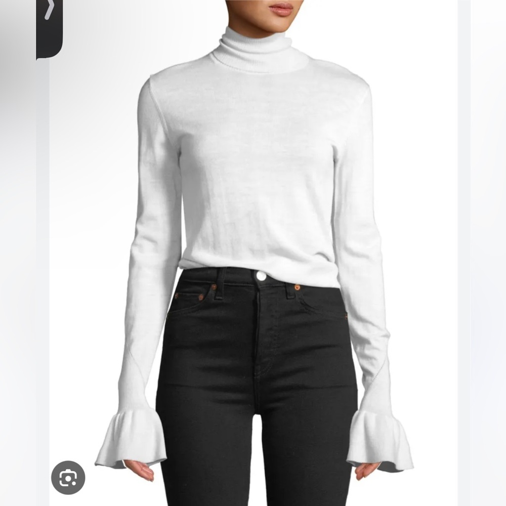 NWOT Veronica Beard 100% Merino Wool Ivory Turtleneck Bell Sleeve Sweater-Sz S
